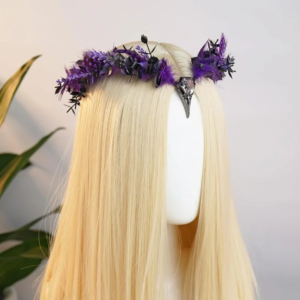Gothic Witch Headpiece Feather Crown for Women Renaissance Halloween Elf